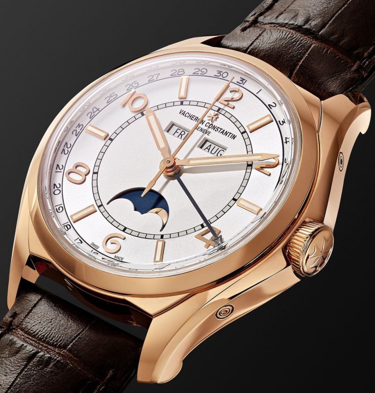 Vacheron Constantin Fiftysix Calendário Completo Moonphase Mecânico Automático Mostrador Prata Caso Ouro Rosa Relógio de Pulso Masculino 4000E/000R-B438