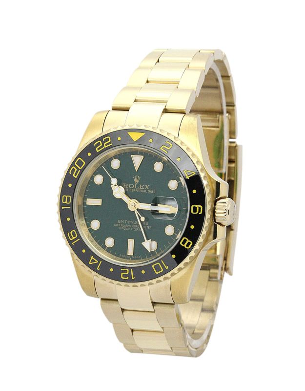 Rolex GMT-Master II Colorful Mechanical Automatic Green Dial Yellow Gold Case Oyster Men Wristwatch 116718GSO