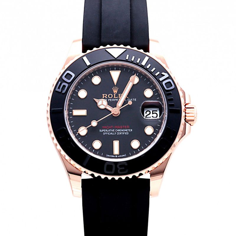 Rolex Yacht-Master 2023 Baharu Mekanikal Automatik Hitam Everose Sarung Emas Tali Getah Jam Tangan Lelaki 126655