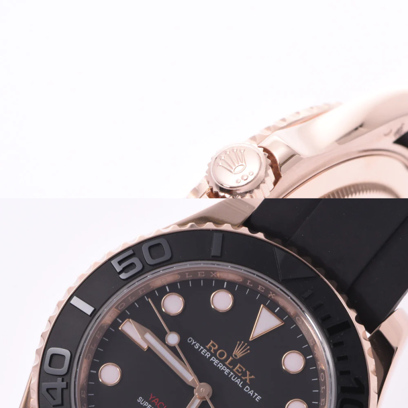 Rolex Yacht-Master 2023 Baharu Mekanikal Automatik Hitam Everose Sarung Emas Tali Getah Jam Tangan Lelaki 126655