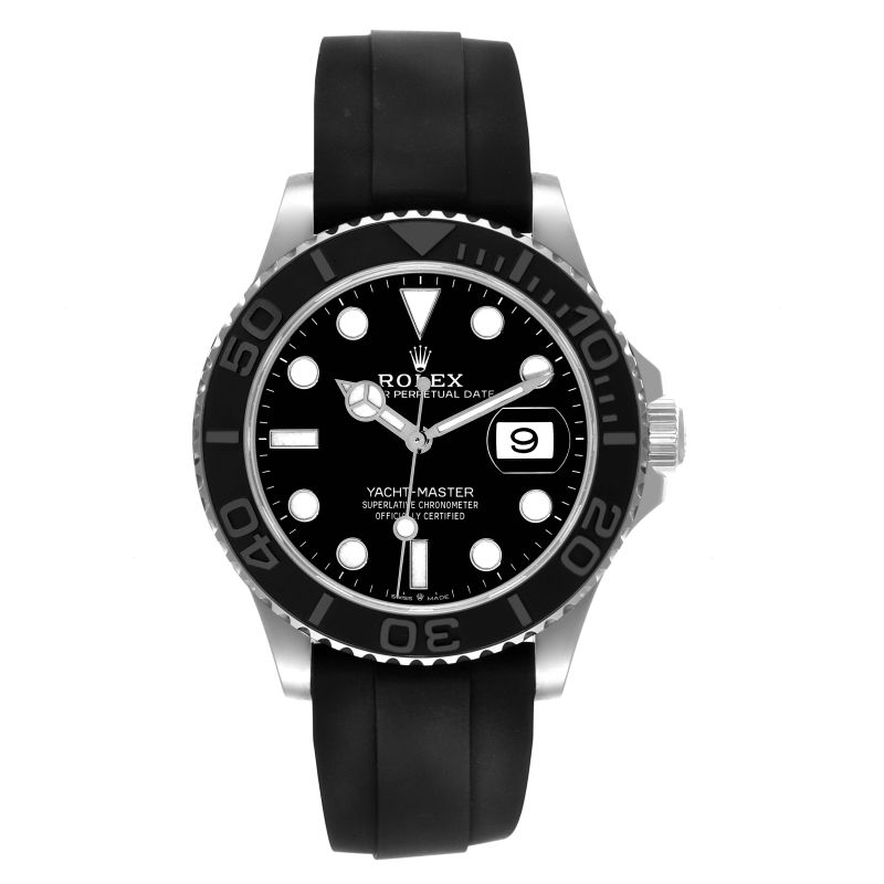 Rolex Yacht-Master Klasik Mekanikal Automatik Hitam Dail Emas Putih Sarung Getah Tali Jam Tangan Lelaki 226659