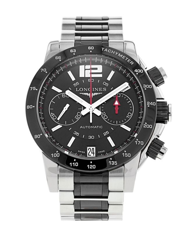 浪琴上將計時機械自動黑色錶盤鋼殼男士腕錶 L3.667.4.56.7