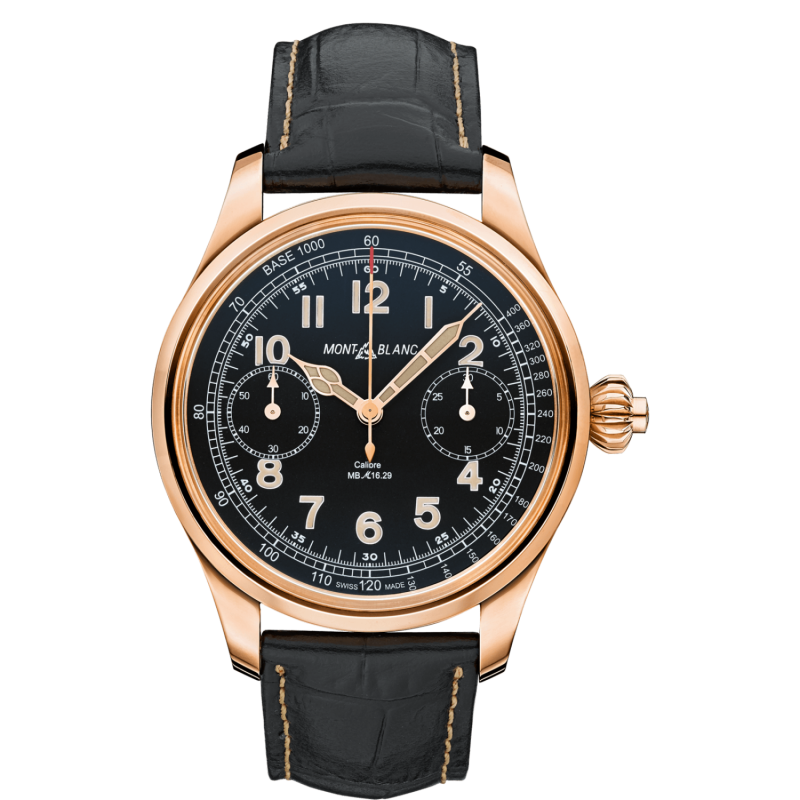 Montblanc 1858 Chronograph Tachymeter Limited Edition Mechanical Manual Black Dial Rose Gold Case Men Wristwatch 112637