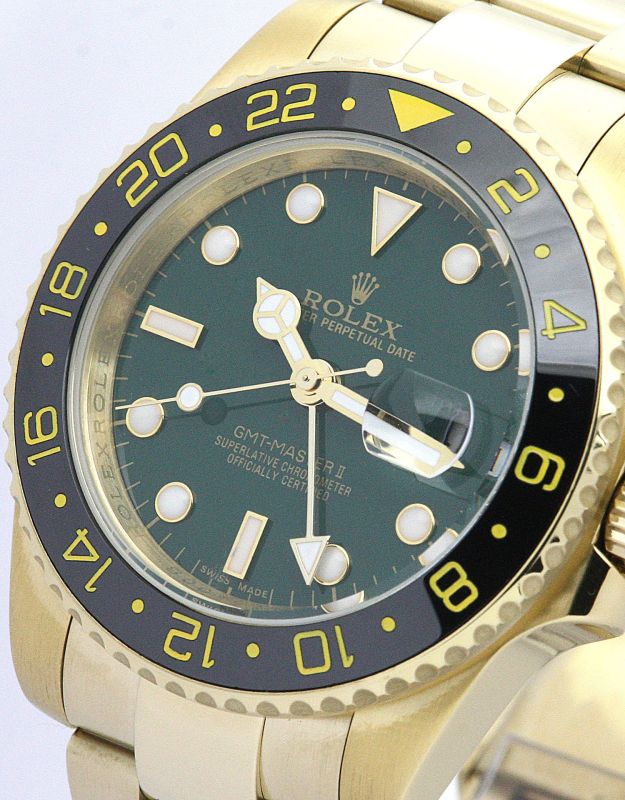 Rolex GMT-Master II Colorful Mechanical Automatic Green Dial Yellow Gold Case Oyster Men Wristwatch 116718GSO