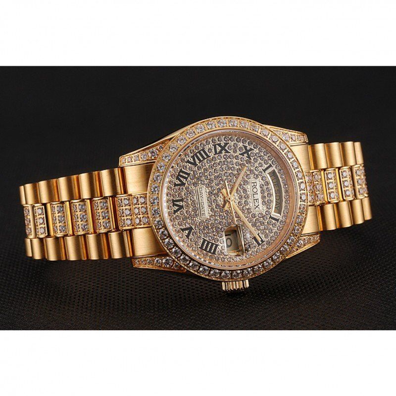 Rolex DayDate Classic Mechanical Automatic Gold Dial Yellow Gold Plated Men Wristwatch 1453956