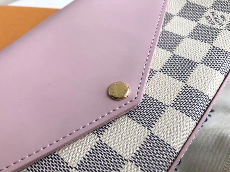 Louis Vuitton Damier Azur Pochette Felicie Pink Leather Women Satchel Shoulder Bag N60235