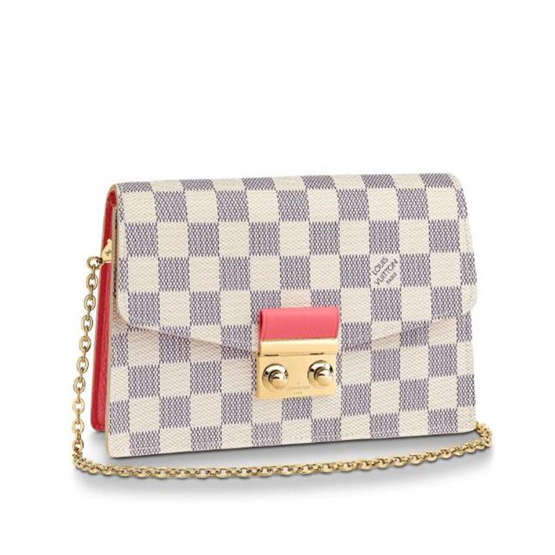 Louis Vuitton Damier Azur Croisette Beige Canvas Women Chain Satchel Wallet N60358