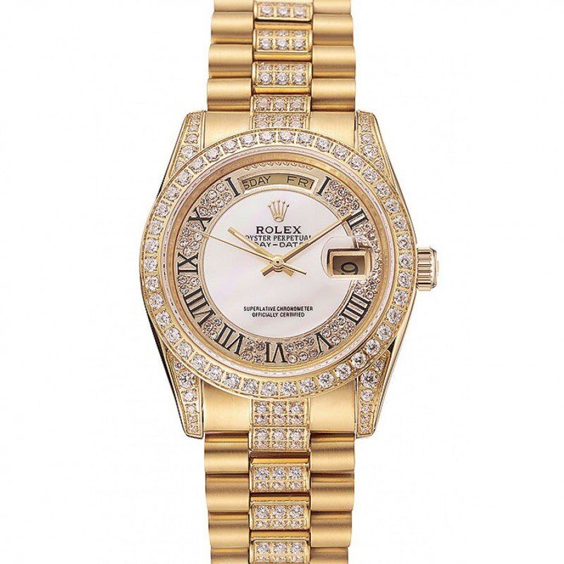 Rolex DayDate Classic Mechanical Automatic White Dial Yellow Gold Plated Men Wristwatch 1453958