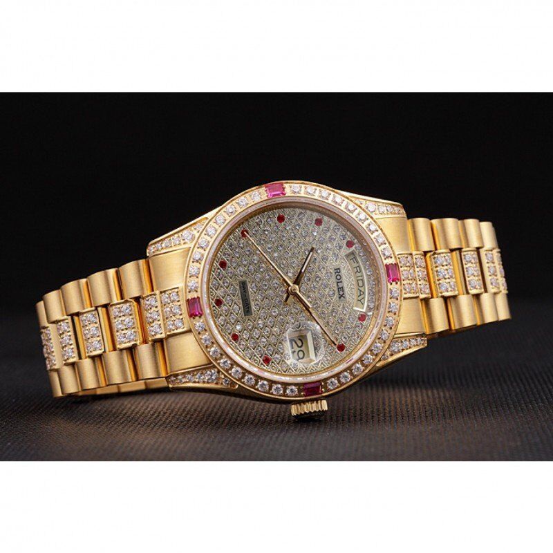 Rolex DayDate Classic Mechanical Automatic Diamond Dial Yellow Gold Plated Men Wristwatch SRL184 621614