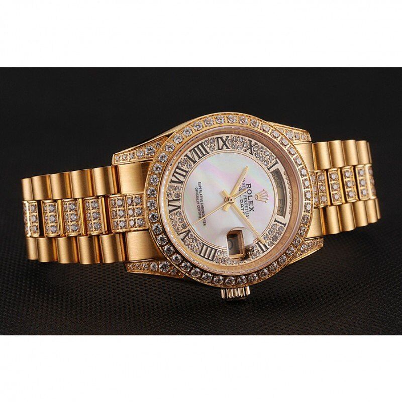Rolex DayDate Classic Mechanical Automatic White Dial Yellow Gold Plated Men Wristwatch 1453958