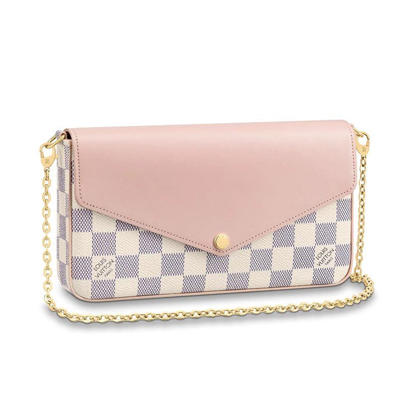 Louis Vuitton Damier Azur Pochette Felicie Pink Leather Women Satchel Shoulder Bag N60235