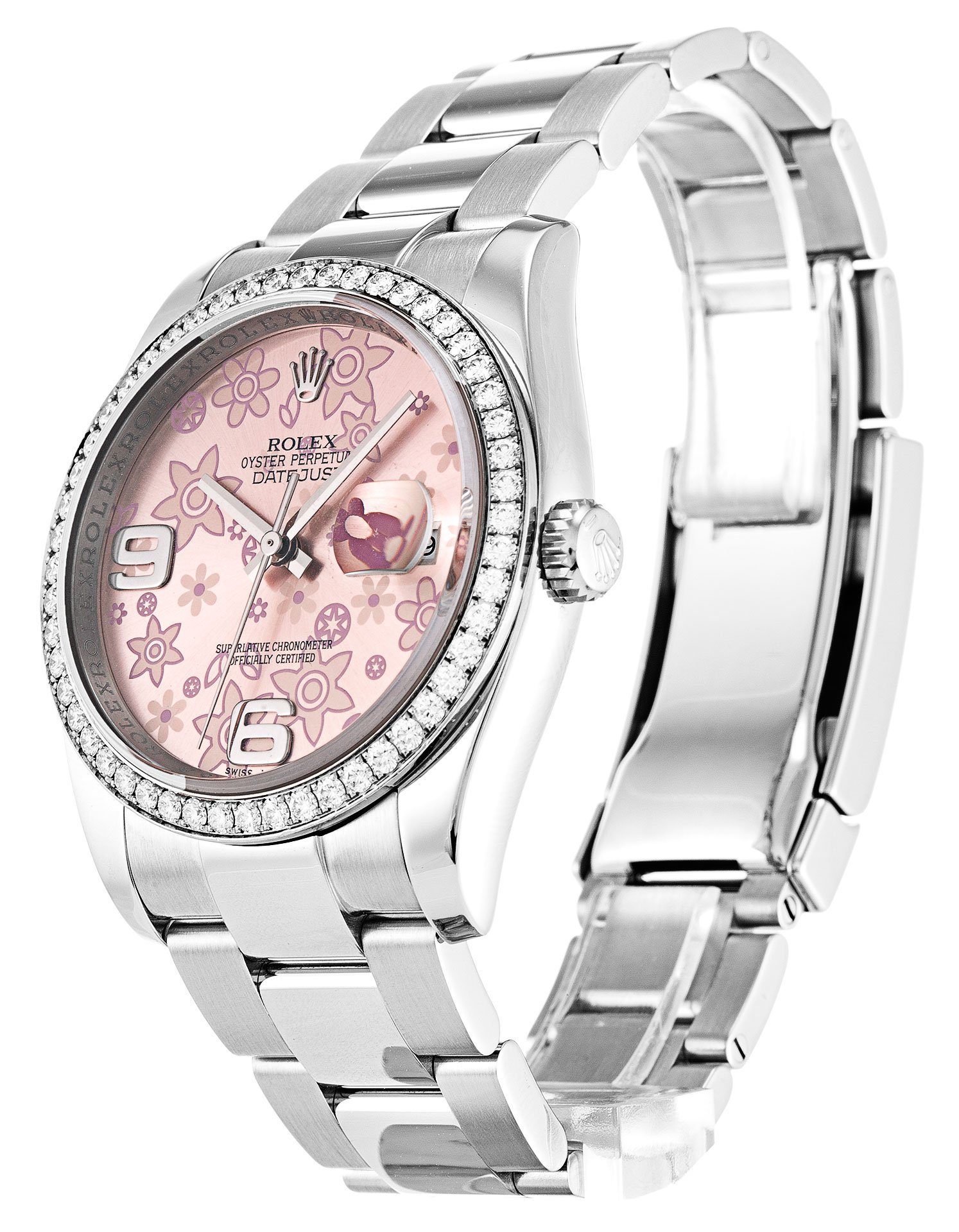 Rolex Datejust Romantic Mechanical Automatic Pink Dial Steel White Gold Set With Diamonds Women Wristwatch 116244