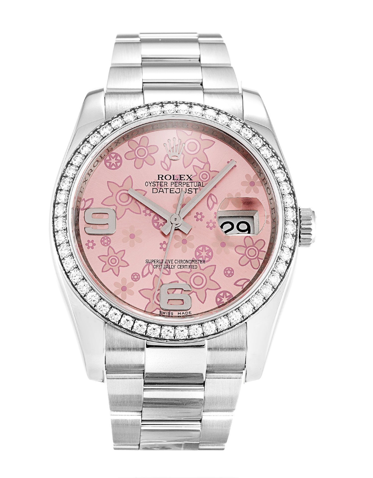 Rolex Datejust Romantic Mechanical Automatic Pink Dial Steel White Gold Set With Diamonds Women Wristwatch 116244