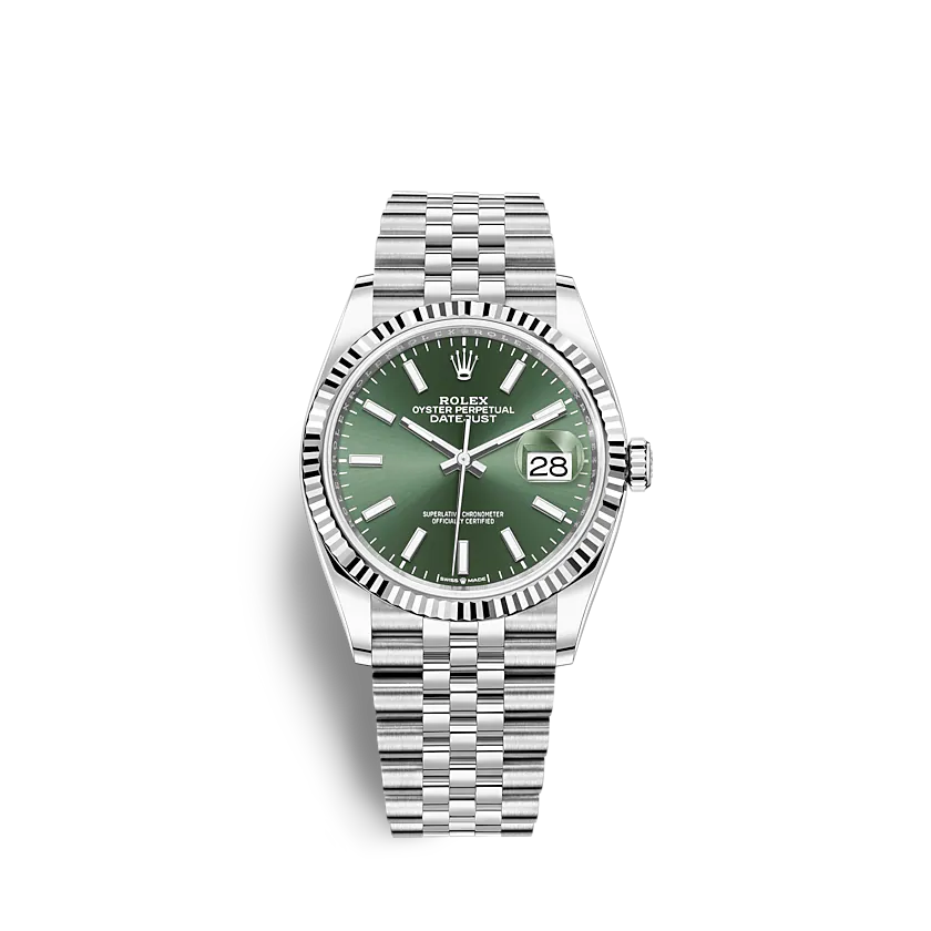Rolex Datejust Classic Mechanical Automatic 2022 Green Dial White Gold Stainless Steel Unisex Wristwatch 126234