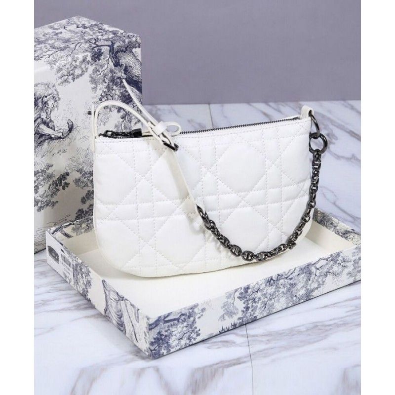 Christian Dior Caro Small White Cowhide Women Tulip Handbag