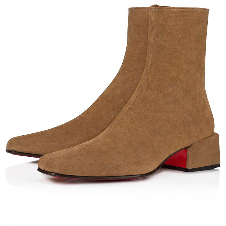 Bota Christian Louboutin Alleo Classic 40 mm camurça marrom com bico quadrado 1240919C958