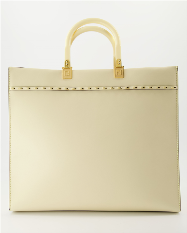 Fendi Sunshine Medium Cream Cowhide Women Tote Handbag 8bh386