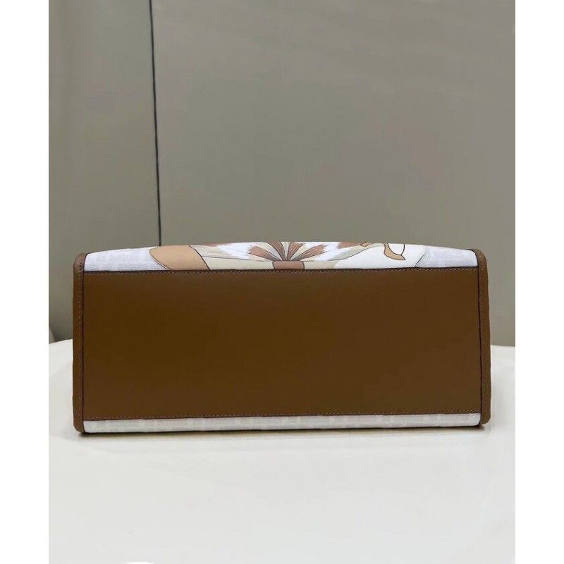 Fendi Sunshine Medium White FF Fabric Women Tote Handbag 8bh386