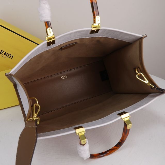 Fendi Sunshine Medium White FF Fabric Women Tote Handbag 8bh386