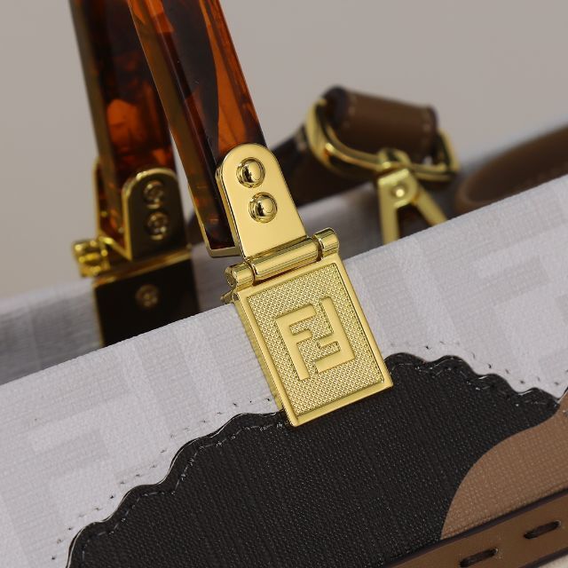 Fendi Sunshine Medium White FF Fabric Women Tote Handbag 8bh386