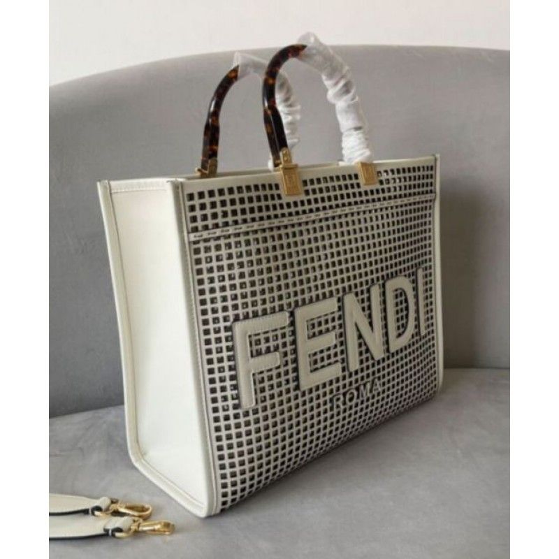 Fendi Sunshine Medium Openwork Kem Da Bò Túi Tote Nữ 8bh386