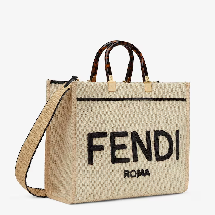 Fendi Sunshine Medium Apricot Dệt Rơm Túi xách nữ Tote 8bh386