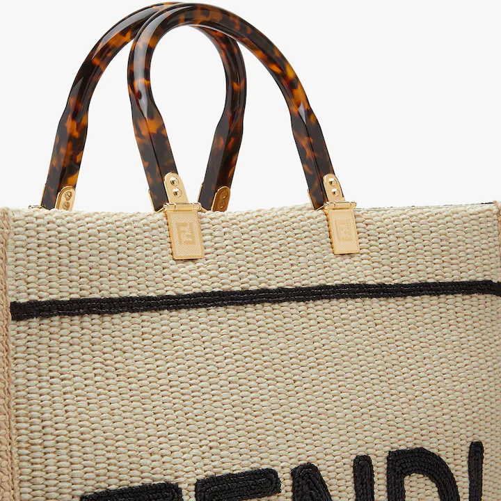 Fendi Sunshine Medium Apricot Dệt Rơm Túi xách nữ Tote 8bh386