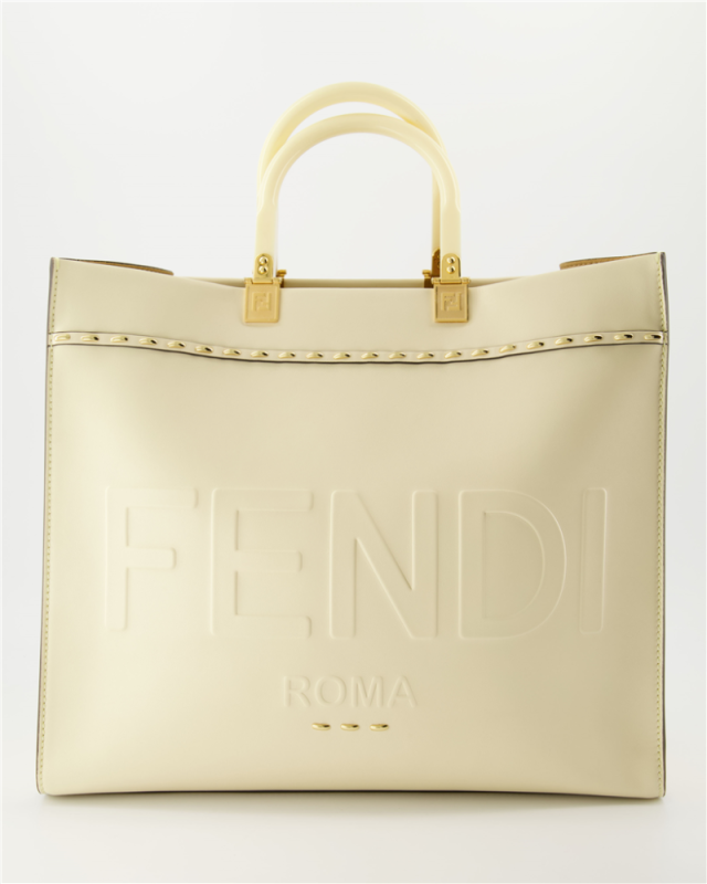 Fendi Sunshine Medium Cream Cowhide Women Tote Handbag 8bh386