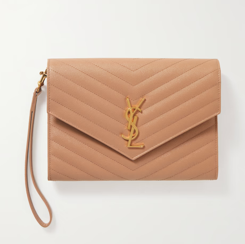 Yves Saint Laurent Envelope Hot Monogram Quilted Grain Peach Calfskin Women Flap Clutch