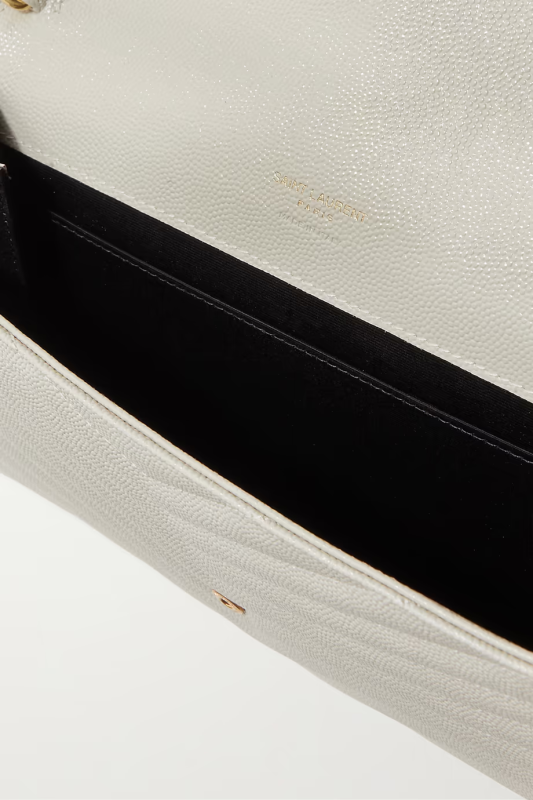 Yves Saint Laurent Envelope Monograma Quente Acolchoado Grão Branco Couro de Bezerro Mulheres Flap Clutch
