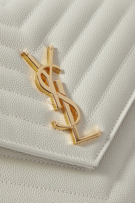 Yves Saint Laurent Envelope Monograma Quente Acolchoado Grão Branco Couro de Bezerro Mulheres Flap Clutch