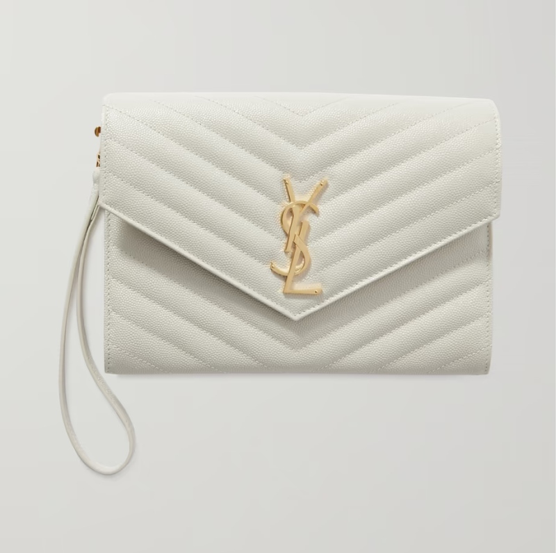 Yves Saint Laurent Envelope Hot Monogram Quilted Grain White Calfskin Women Flap Clutch