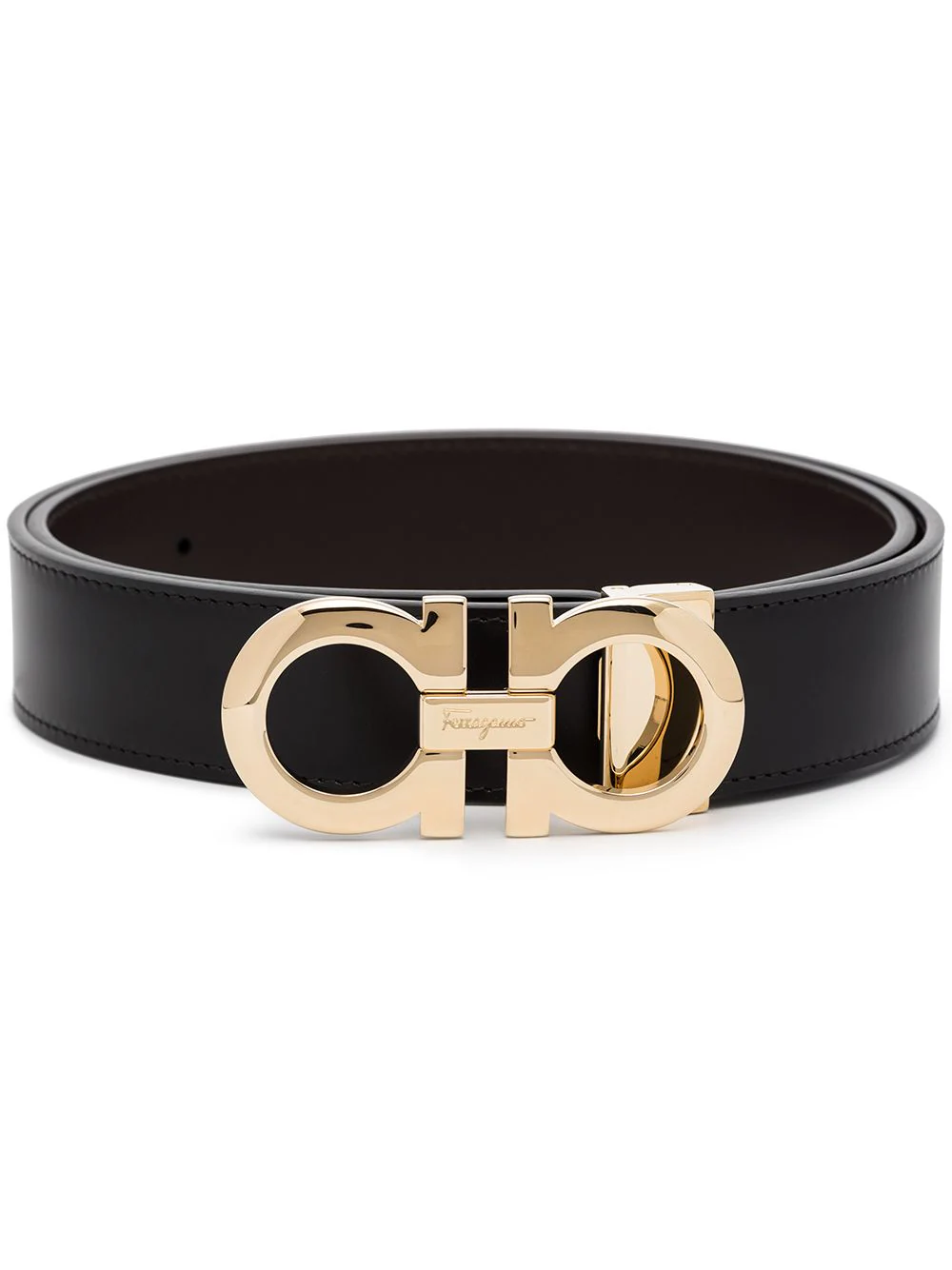 Salvatore Ferragamo Classic Gancini Reversible Black Leather Logo Buckle Dress Belt 586940