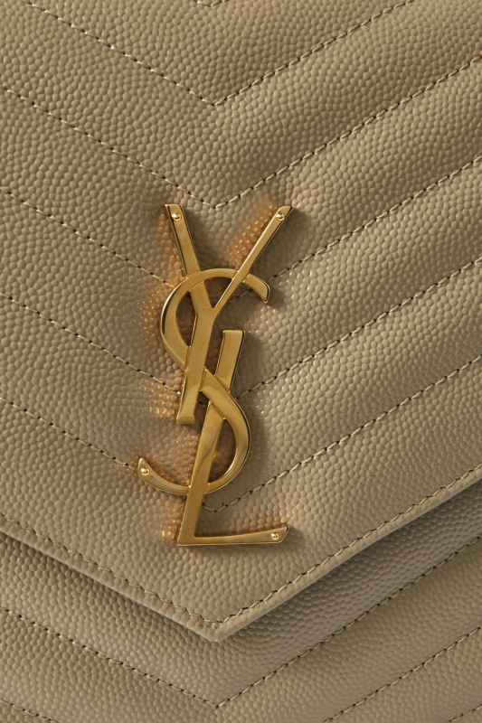Yves Saint Laurent Envelope Hot Monogram Quilted Grain Dark Beige Calfskin Women Flap Clutch 651030BOW91