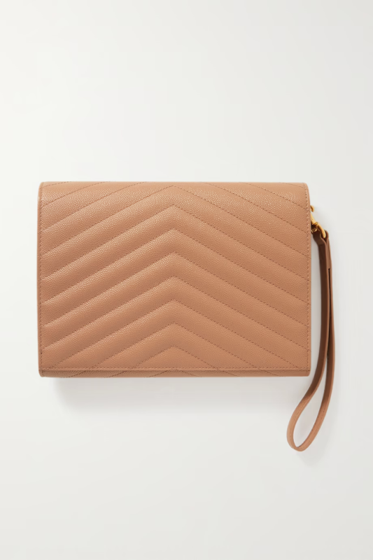 Yves Saint Laurent Envelope Hot Monogram Quilted Grain Peach Calfskin Women Flap Clutch