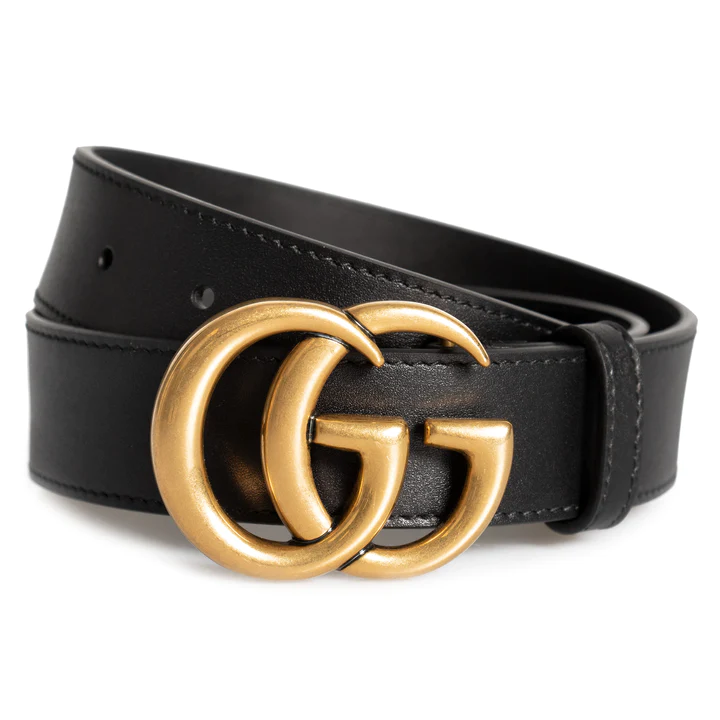 Gucci Classic 25MM Width Black Leather Double GG Buckle Dress Belt
