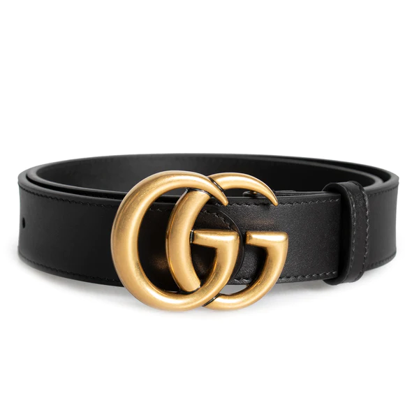 Gucci Classic 25MM Width Black Leather Double GG Buckle Dress Belt