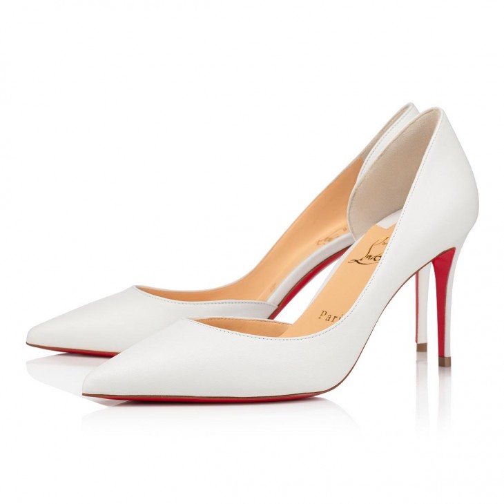 Christian Louboutin Iriza 클래식 85mm 화이트 나파 가죽 포인티드 토 펌프 힐 1210648W222