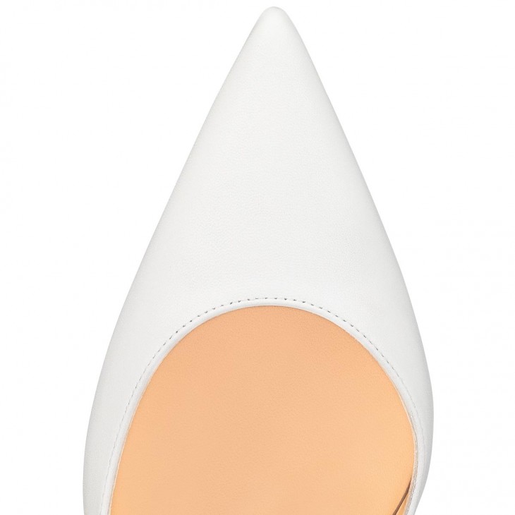 Christian Louboutin Iriza 클래식 85mm 화이트 나파 가죽 포인티드 토 펌프 힐 1210648W222