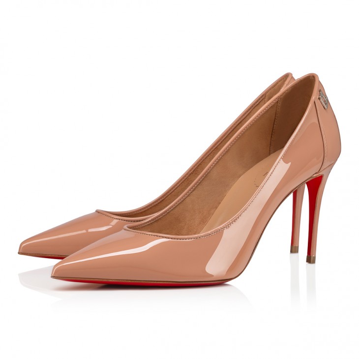 Christian Louboutin Sporty Kate Classic 85 Mm Beige Patent Calf Leather Pointed Toe Pump Heels 1221056N295