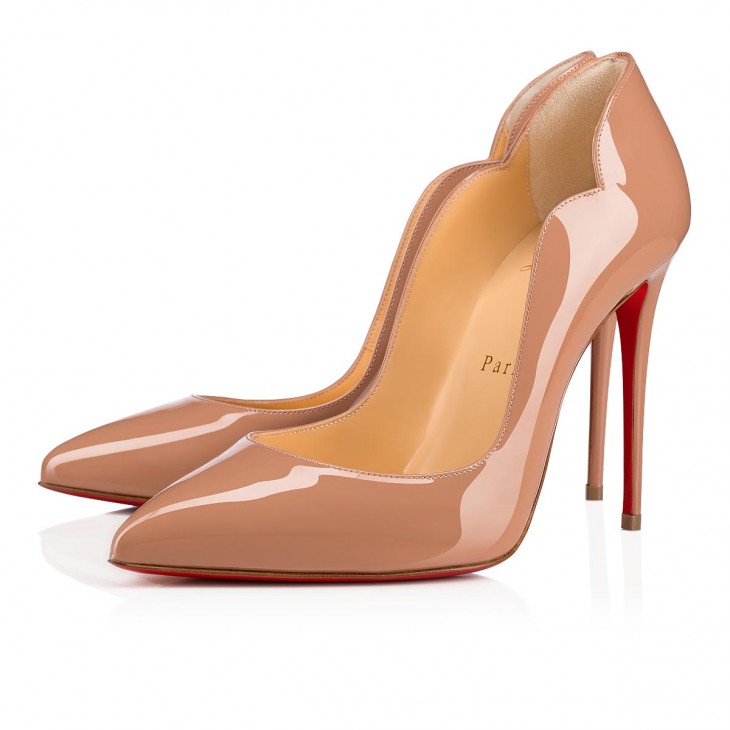 Christian Louboutin 핫 칙 클래식 100mm 베이지 페이턴트 송아지 가죽 포인티드 토 펌프 힐 1190911PK1A