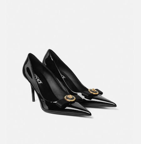 Versace Gianni Ribbon Classic 85 Mm Black Bullhide Leather Pointed Toe Pump Heels 1013083-1A08983_1B00V