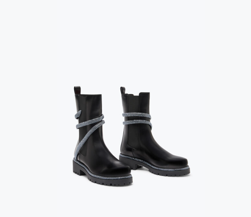 Rene Caovilla Cleo Rhinestones But Bikers Kulit Hitam C11059-025-0001Y027