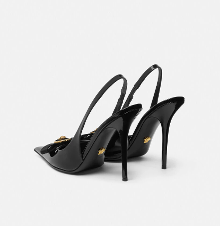 Versace Gianni Ribbon 120 Mm Black Bullhide Leather Pointed Toe Pump Heels 1013716-1A08983_1B00V