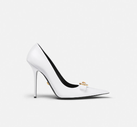 Versace Gianni Ribbon Classic 110 Mm White Bullhide Leather Pointed Toe Pump Heels 1012494-D2VE_1W00V