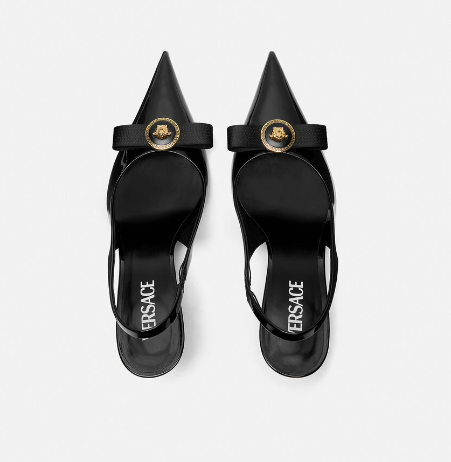 Versace Gianni Ribbon 90 Mm Black Bullhide Leather Pointed Toe Pump Heels 1013717-1A08983_1B00V