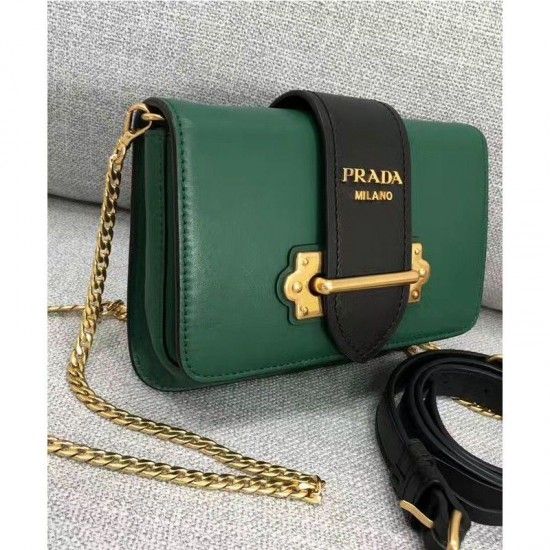 Prada Cahier Functional Green Calfskin Women Flap Shoulder Bag 1bl004