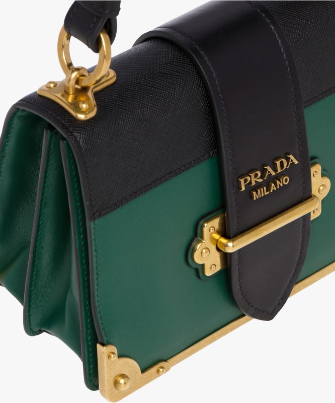 Prada Cahier Classic Green Calfskin Women Flap Shoulder Bag 1bd045