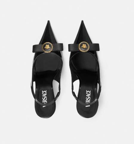 Versace Gianni Ribbon 120 Mm Black Bullhide Leather Pointed Toe Pump Heels 1013716-1A08983_1B00V