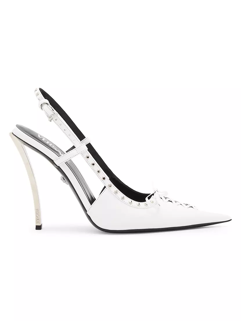 Versace Corset Pinpoint Classic 110 Mm White Leather Pointed Toe Pump Heels 0400017709886